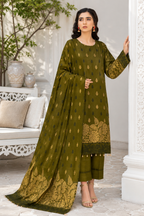 Olive Gold Leaf Printed 3-Piece Suit