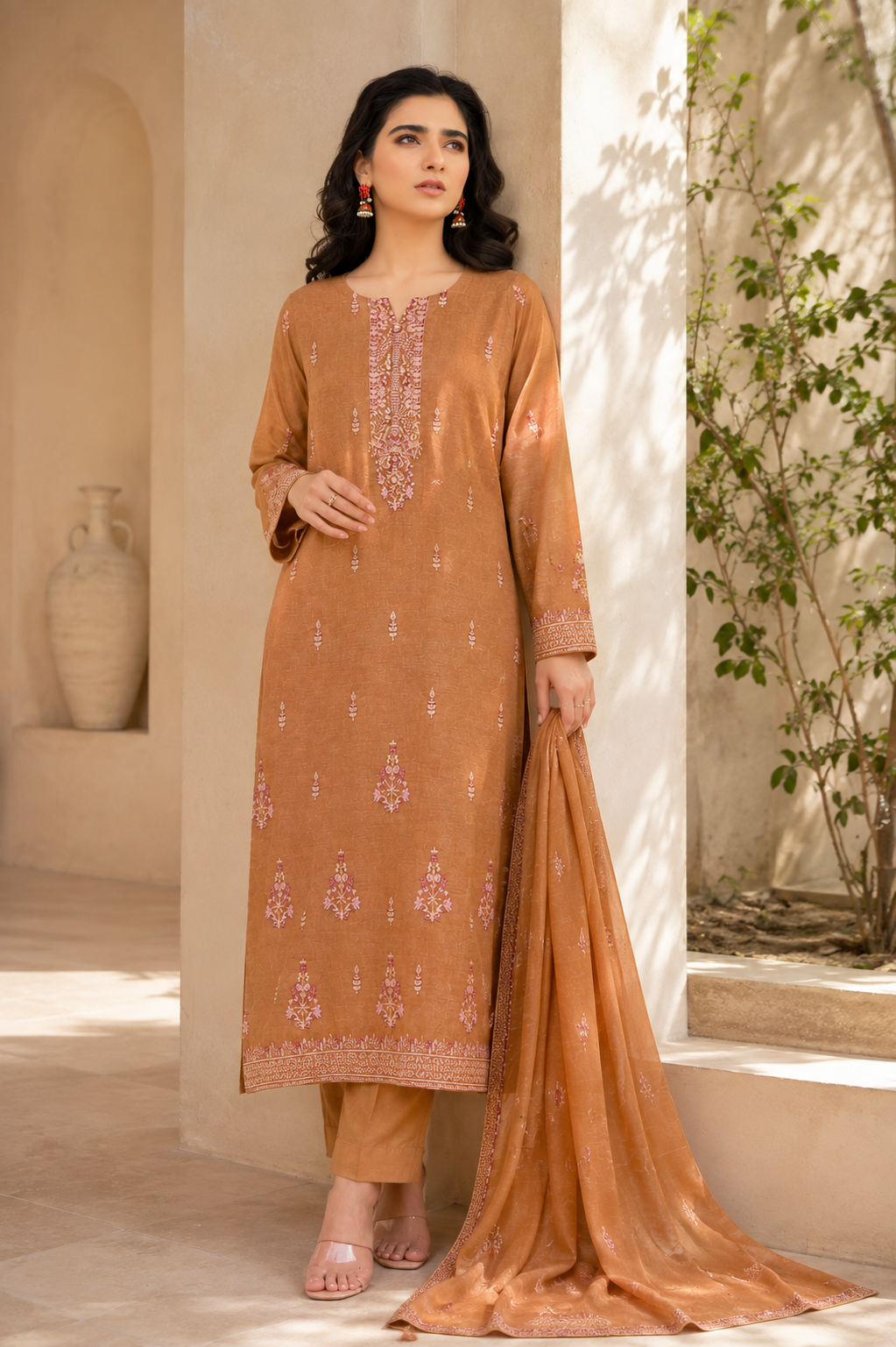 Golden Camel Embroidered 3-Piece Suit