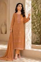 Golden Camel Embroidered 3-Piece Suit