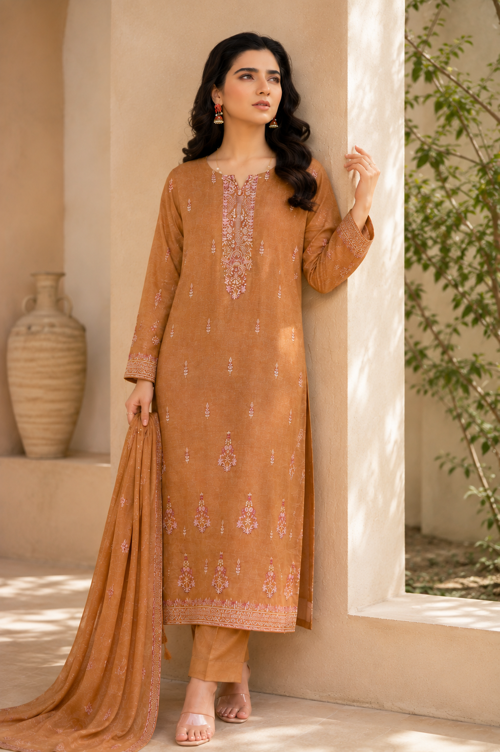 Golden Camel Embroidered 3-Piece Suit