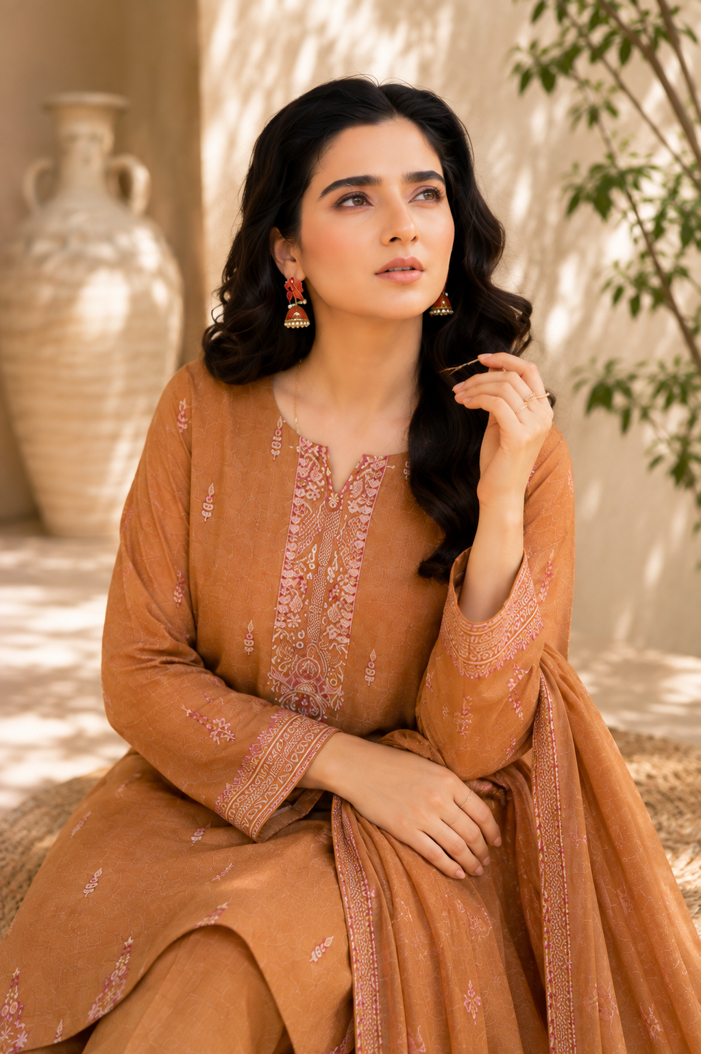 Golden Camel Embroidered 3-Piece Suit