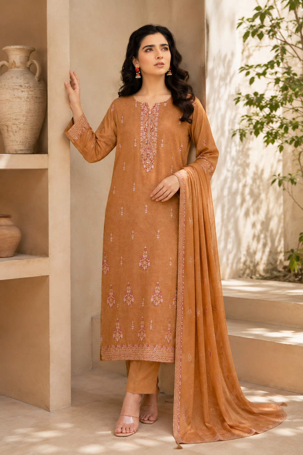 Golden Camel Embroidered 3-Piece Suit