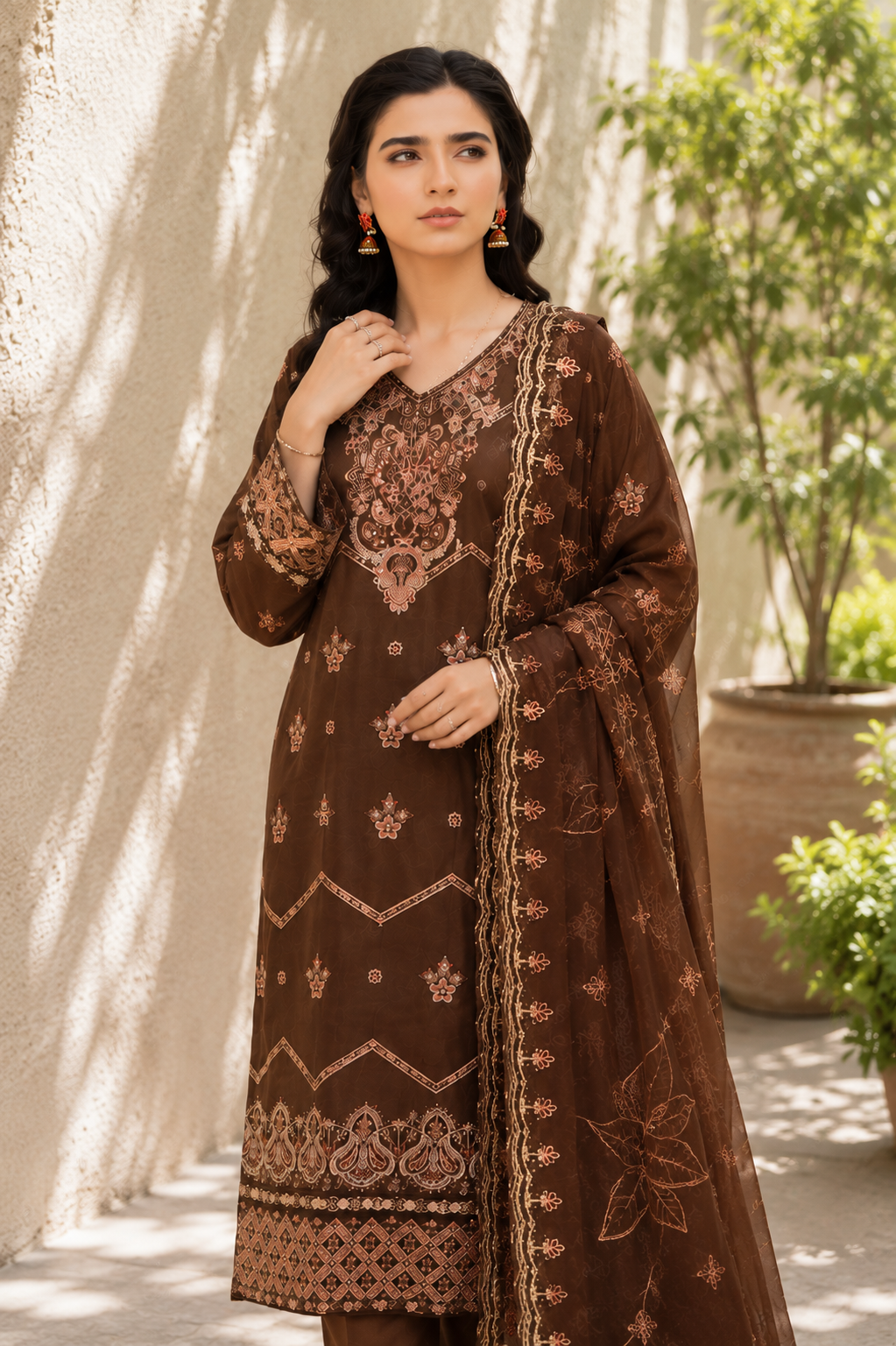 Cocoa Rose Embroidered 3-Piece Suit