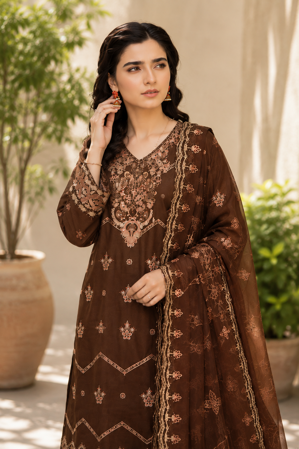 Cocoa Rose Embroidered 3-Piece Suit