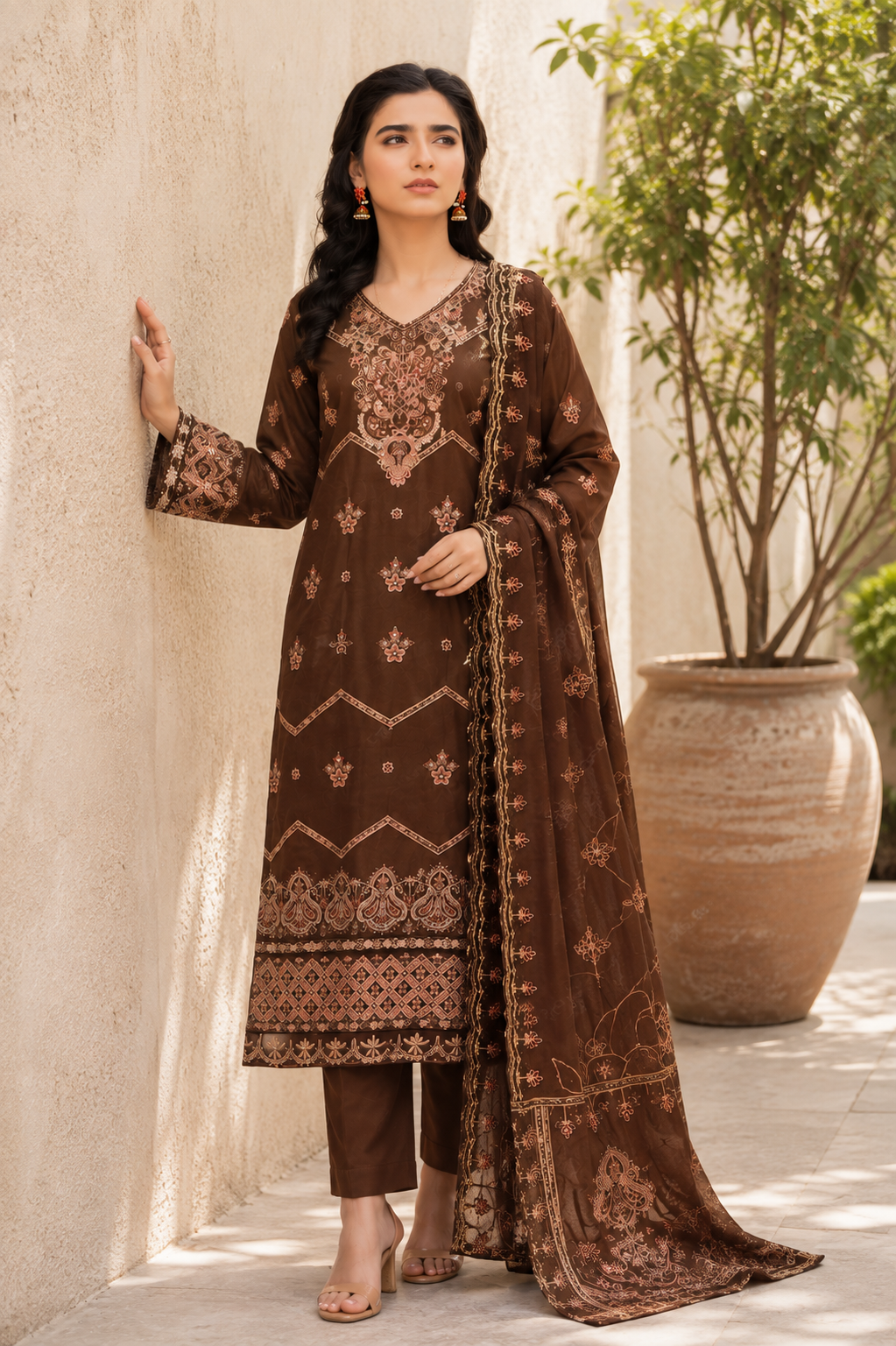 Cocoa Rose Embroidered 3-Piece Suit