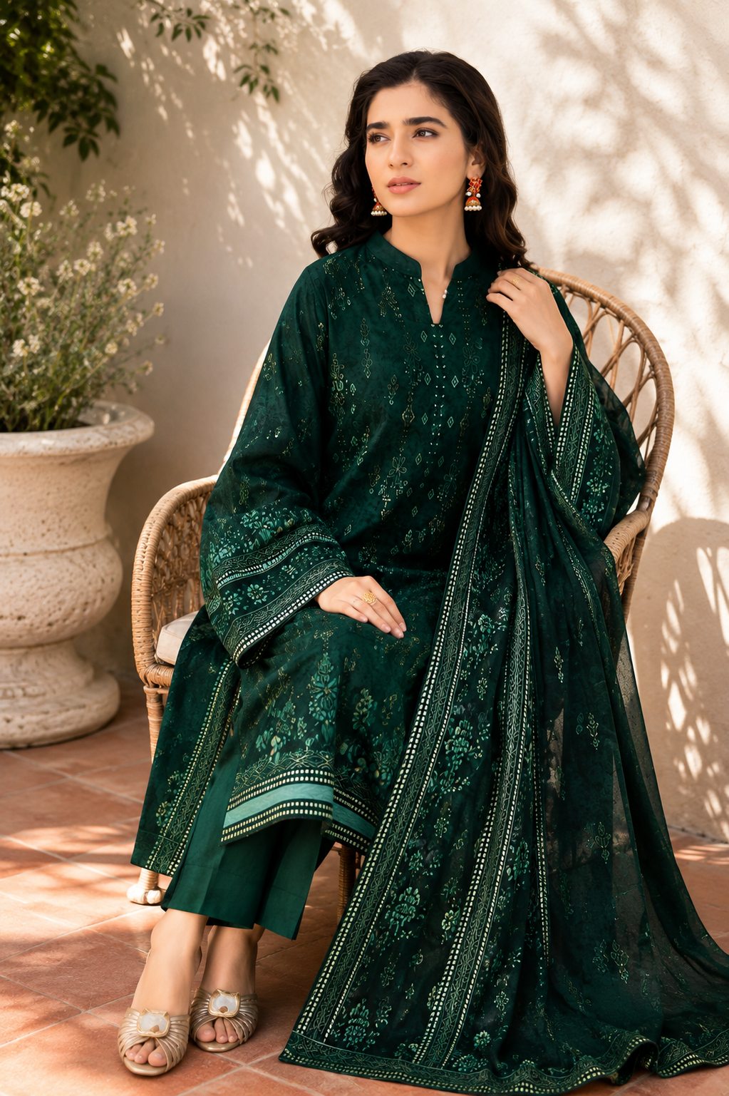 Emerald Foil Printed 3-Piece Suit