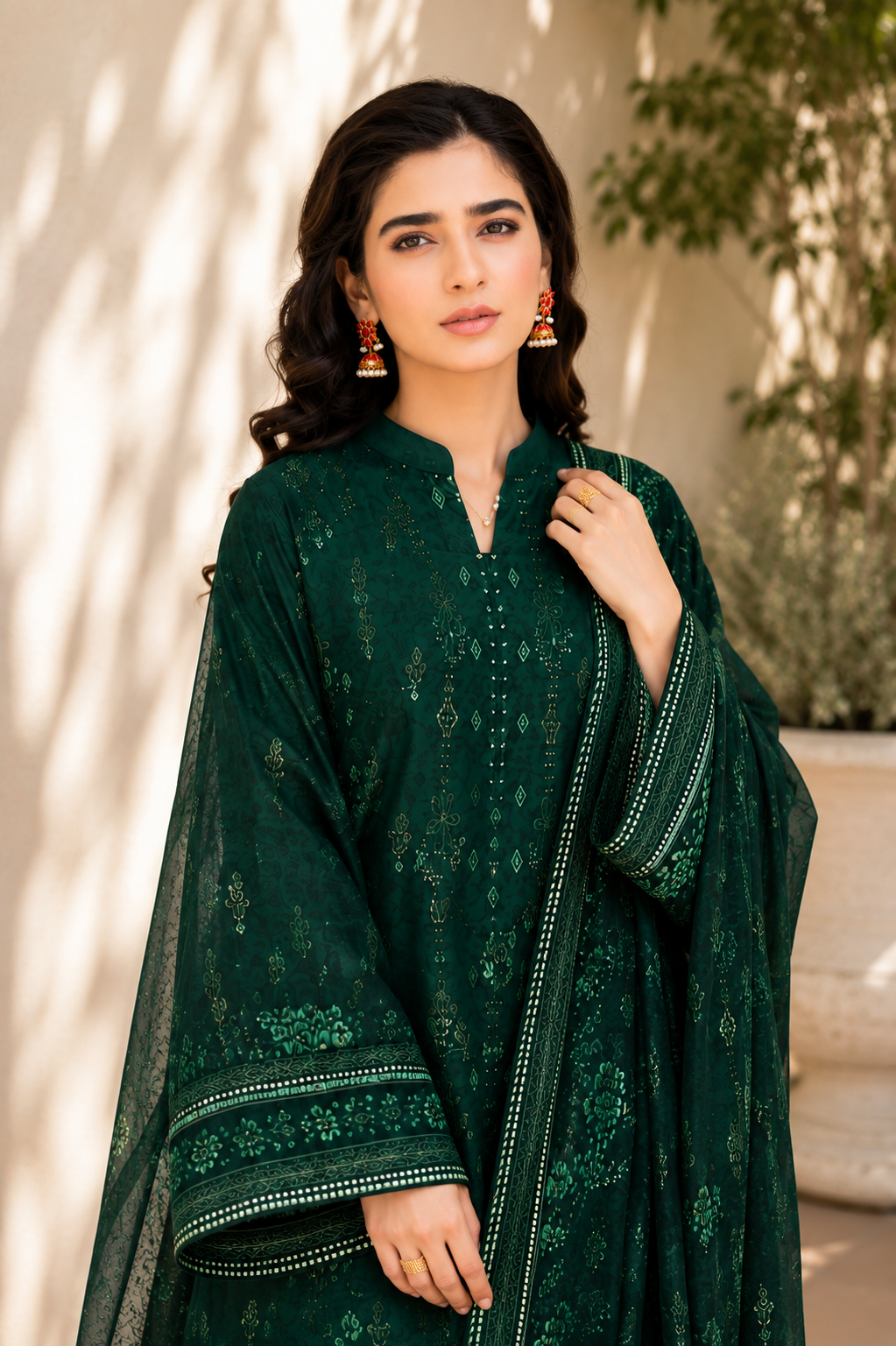 Emerald Foil Printed 3-Piece Suit