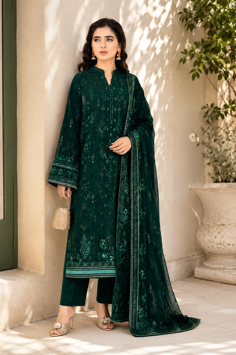 Emerald Foil Printed 3-Piece Suit
