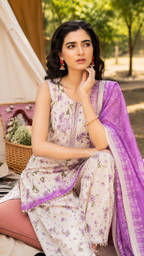Lilac Bloom Printed 3-Piece Suit