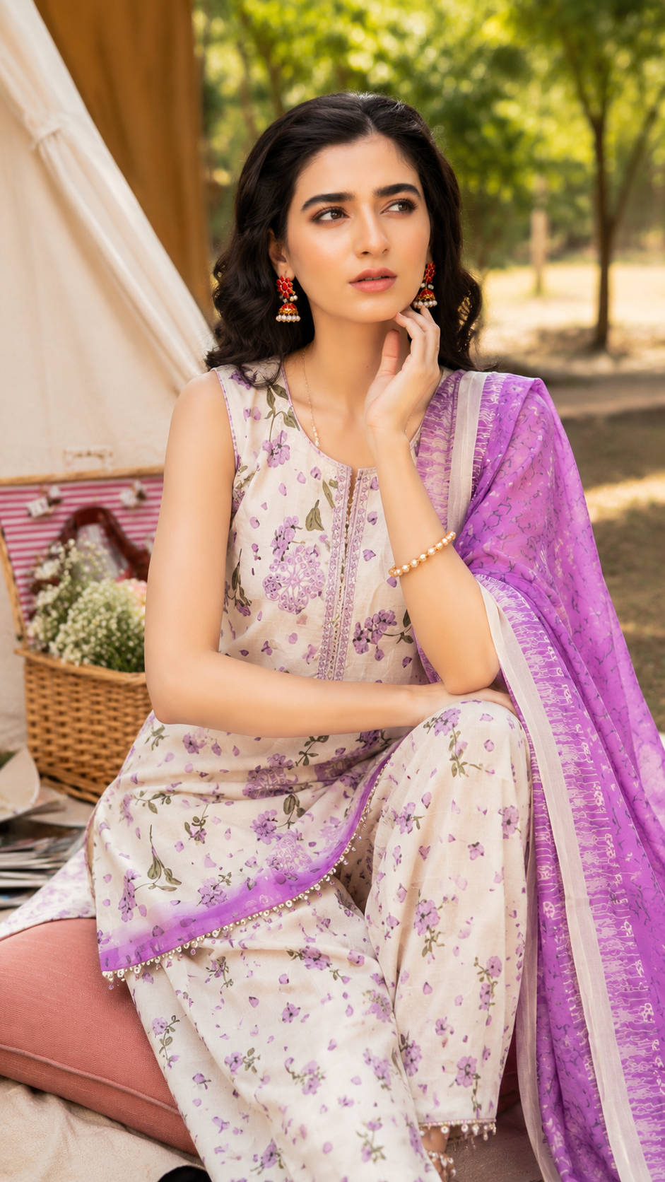 Lilac Bloom Printed 3-Piece Suit