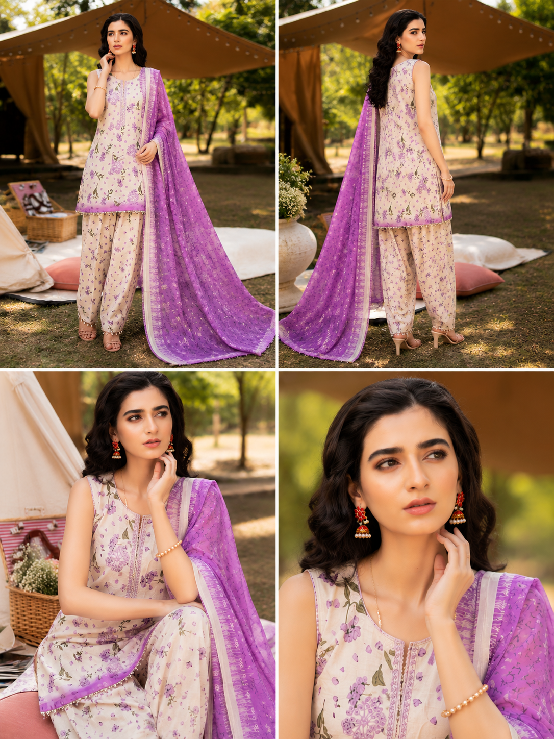 Lilac Bloom Printed 3-Piece Suit