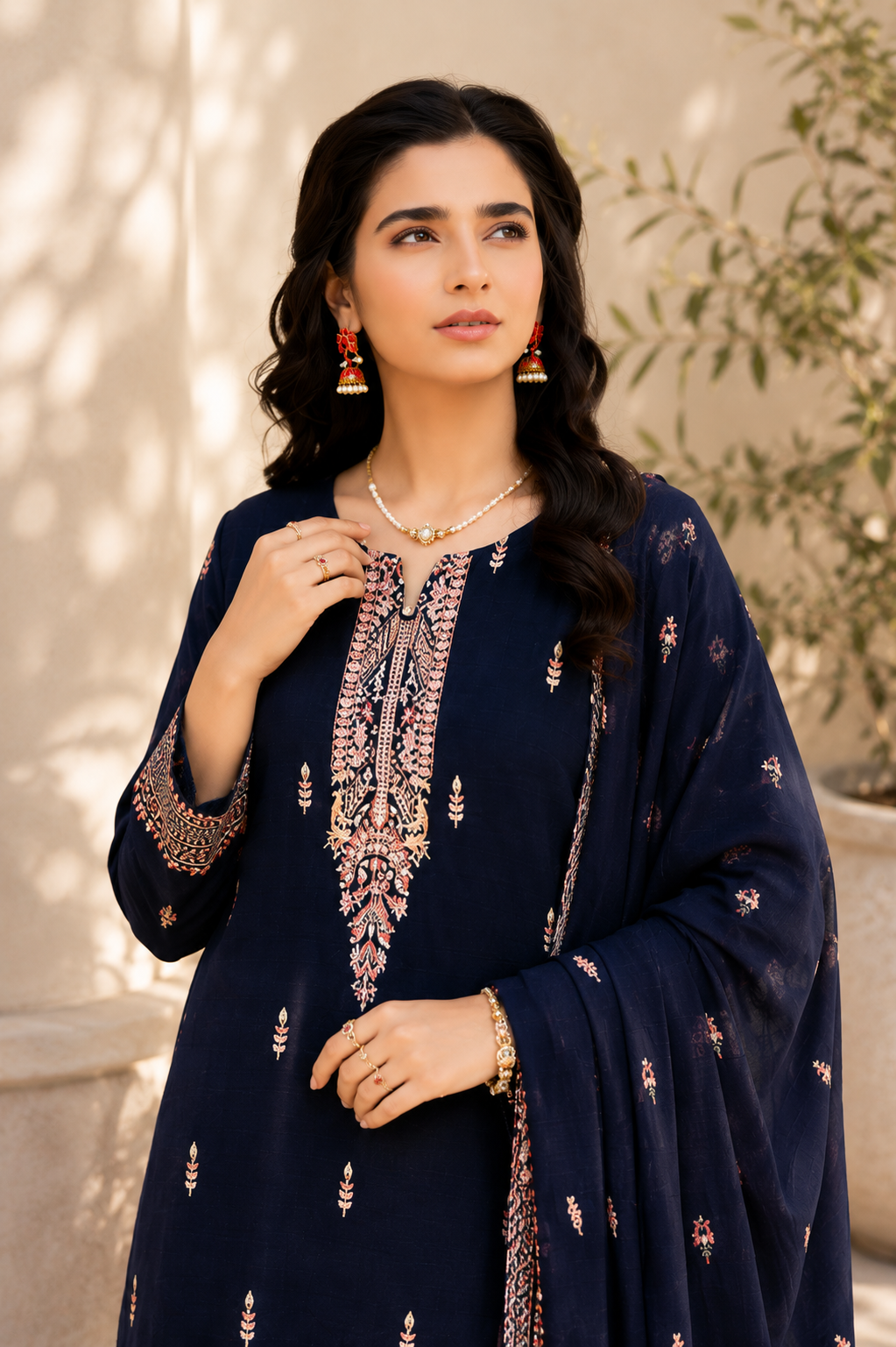 Midnight Coral Embroidered 3-Piece Suit