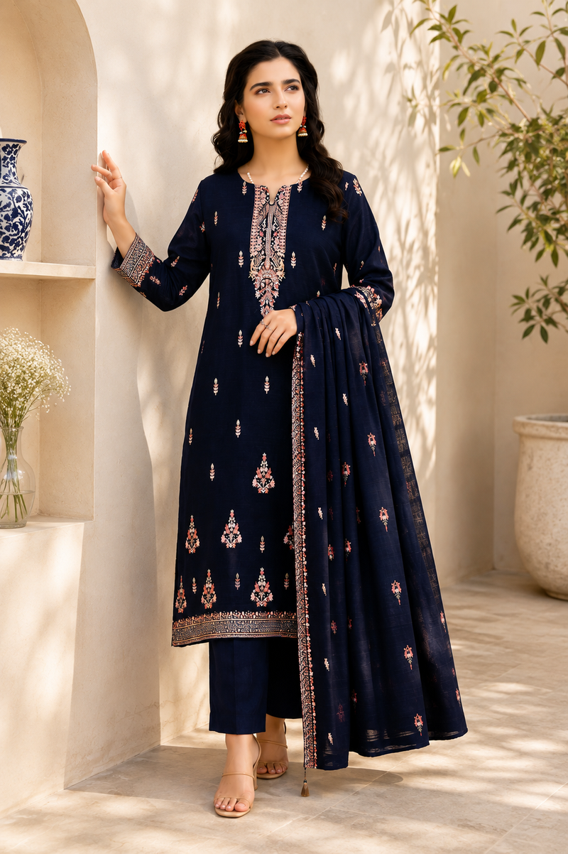 Midnight Coral Embroidered 3-Piece Suit