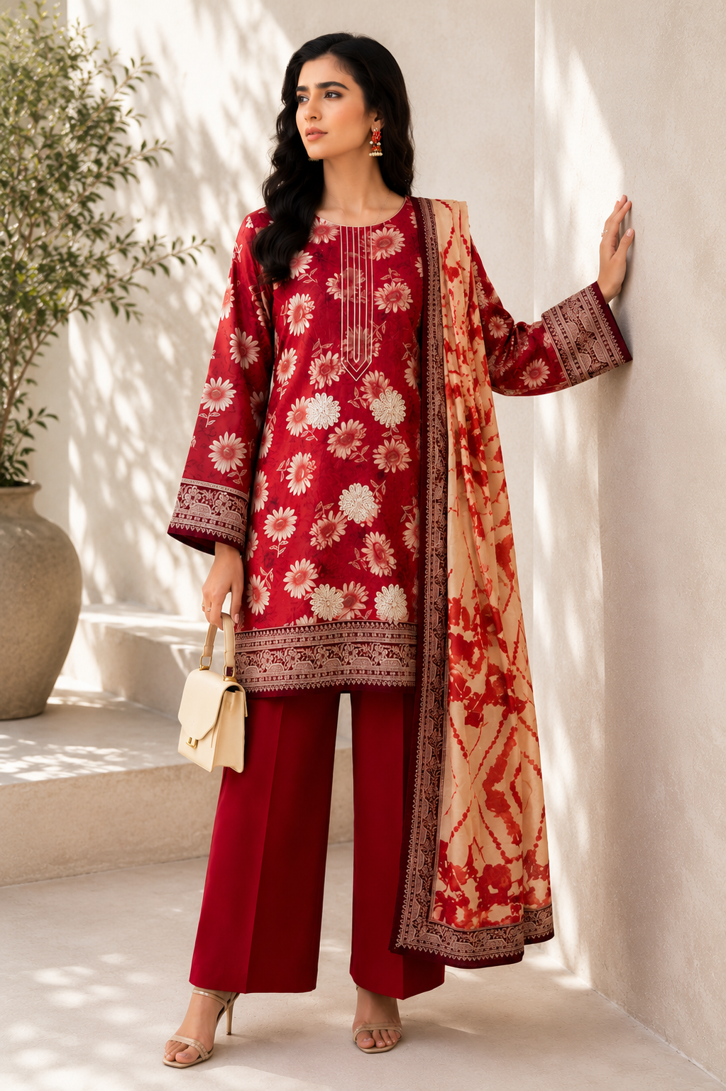 Scarlet Daisy Printed 3-Piece Suit
