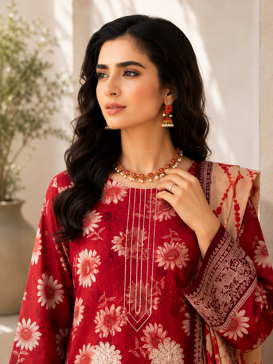 Scarlet Daisy Printed 3-Piece Suit