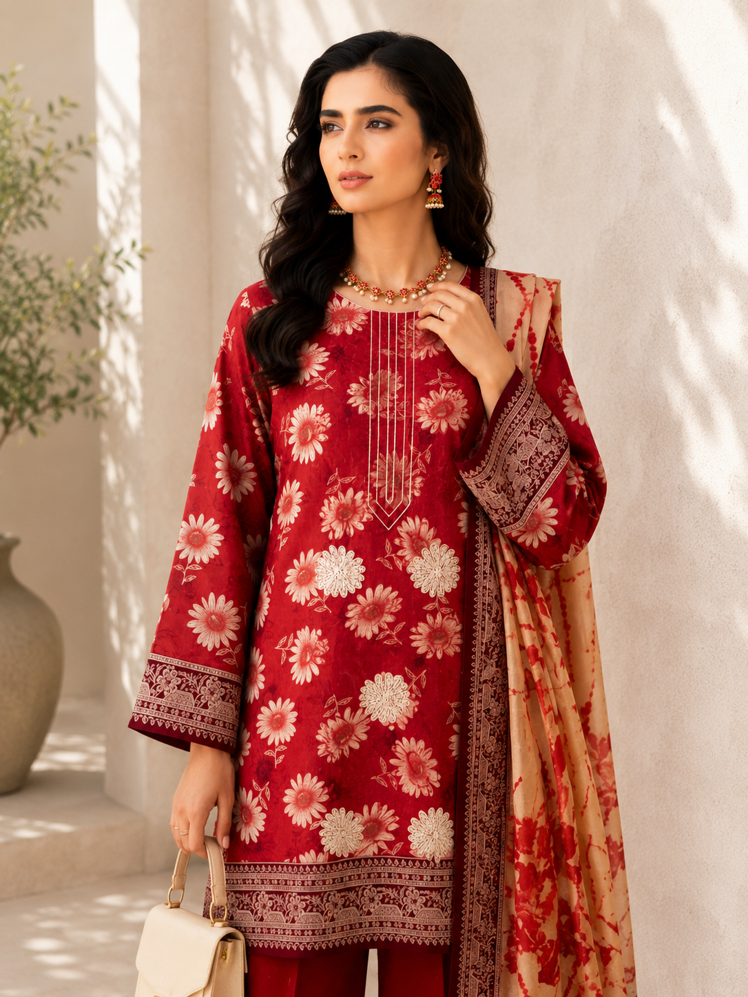 Scarlet Daisy Printed 3-Piece Suit