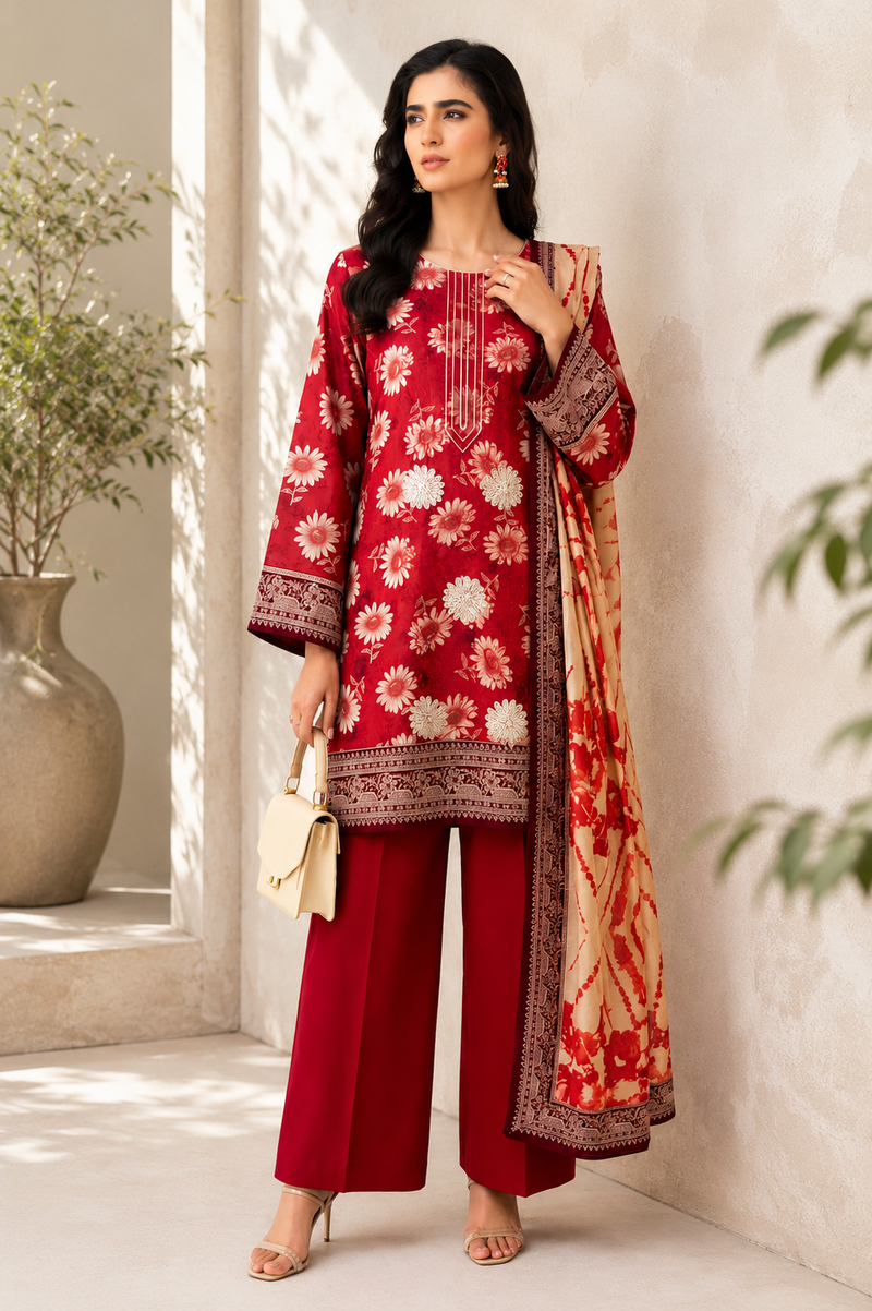 Scarlet Daisy Printed 3-Piece Suit