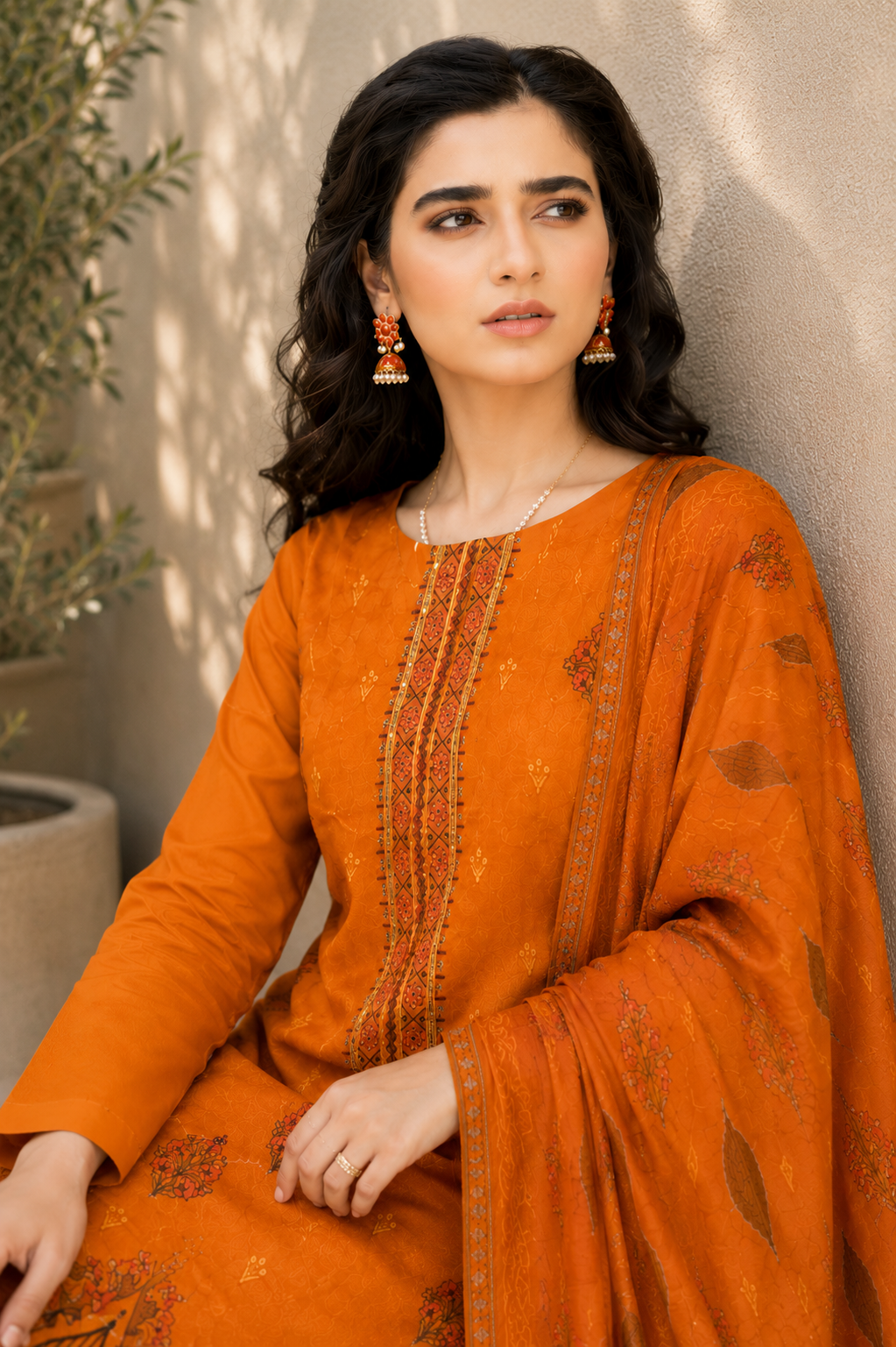 Rustic Amber Embroidered 3-Piece Suit