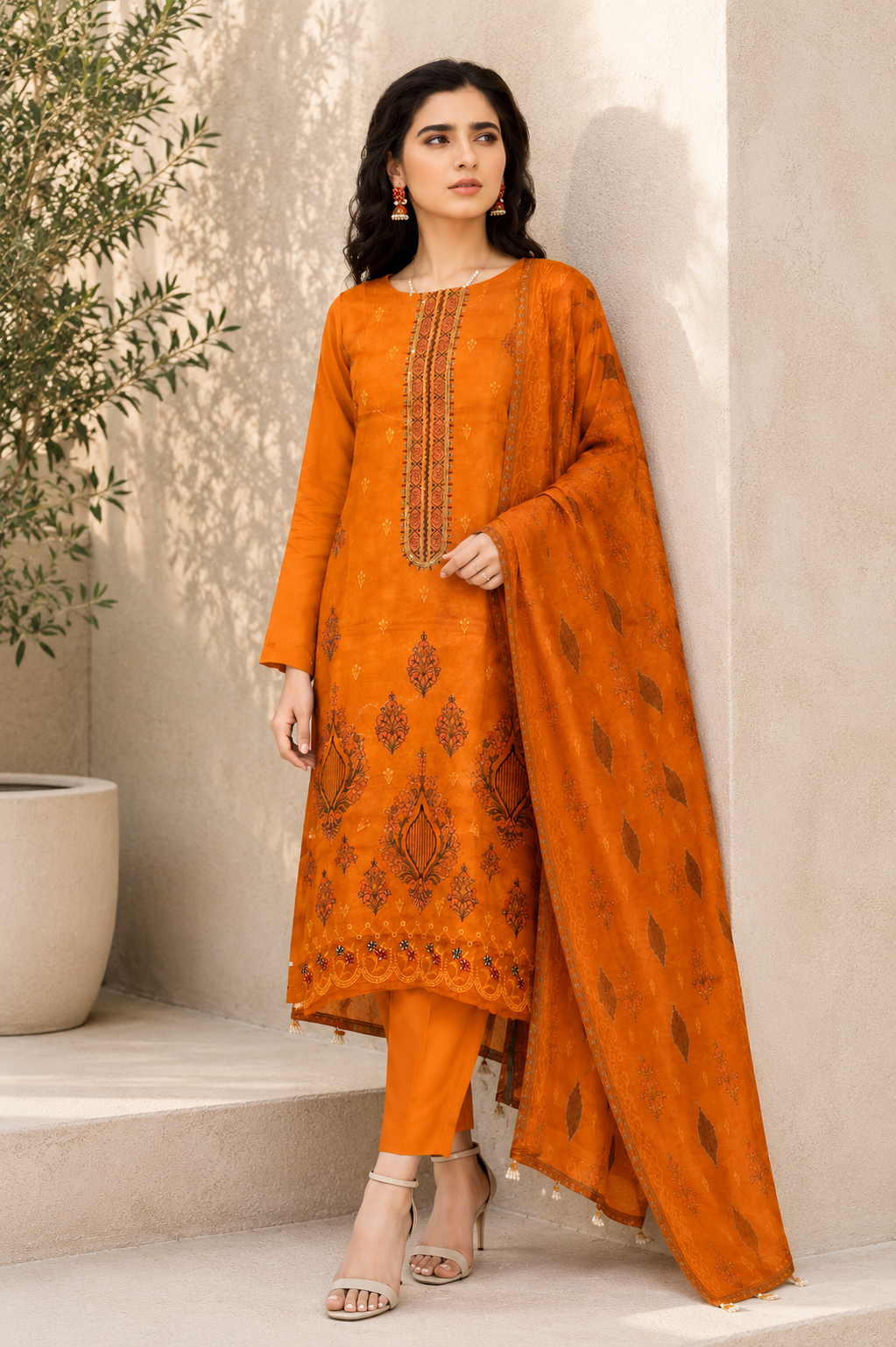 Rustic Amber Embroidered 3-Piece Suit