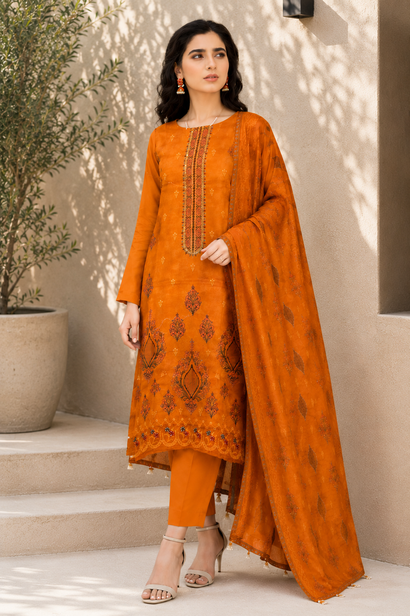 Rustic Amber Embroidered 3-Piece Suit