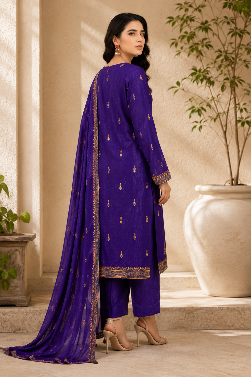 Royal Violet Embroidered 3-Piece Suit
