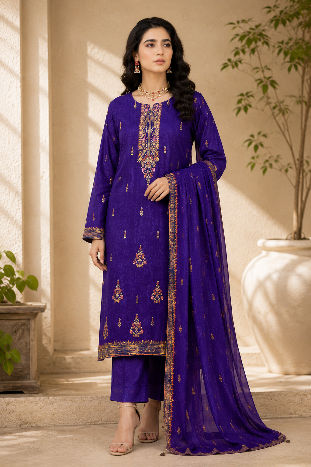 Royal Violet Embroidered 3-Piece Suit