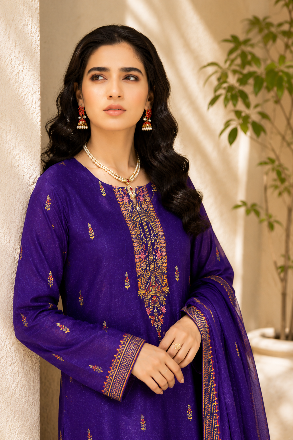 Royal Violet Embroidered 3-Piece Suit