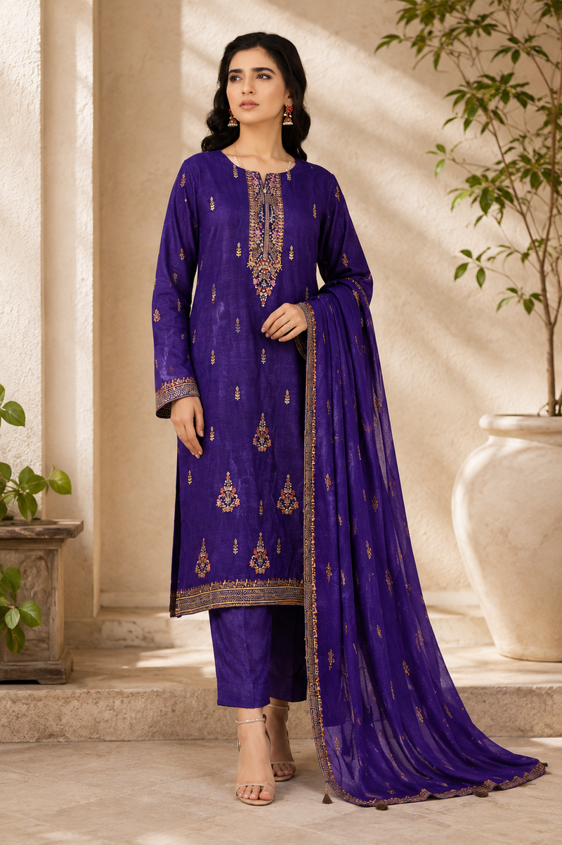 Royal Violet Embroidered 3-Piece Suit